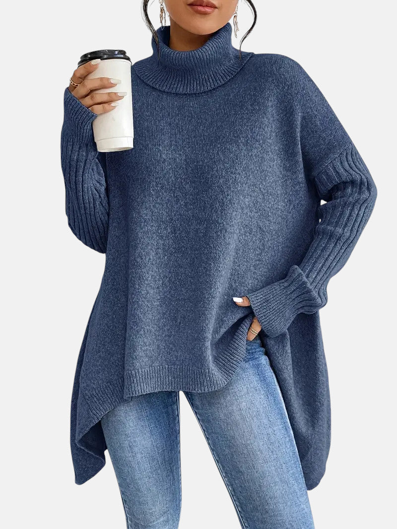 Women's Oversized Asymmetric Jumper with Roll Neck - photo 2