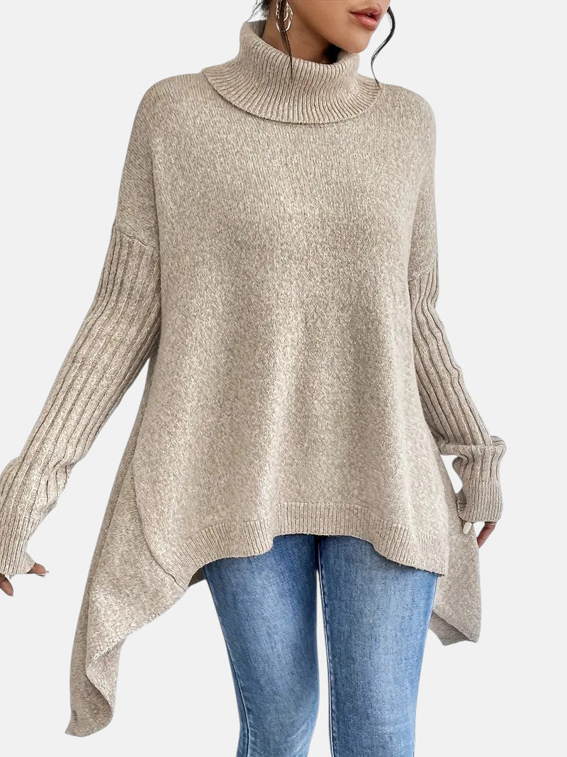 Women's Oversized Asymmetric Jumper with Roll Neck - photo 8
