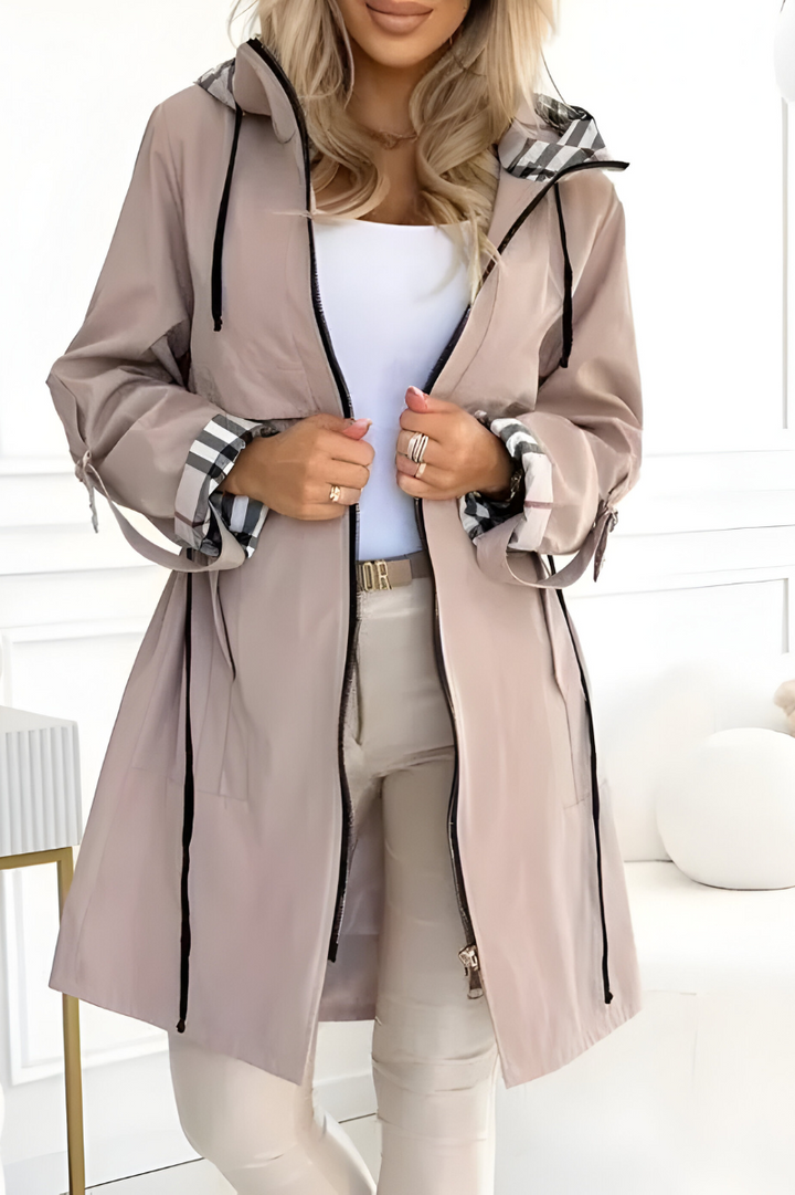 Women's Hooded Parka with Drawstring Waist and Check Lining - photo 2