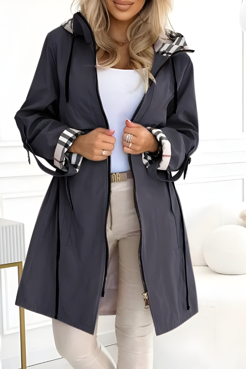 Women's Hooded Parka with Drawstring Waist and Check Lining - photo 4