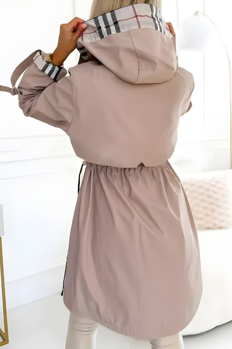 Women's Hooded Parka with Drawstring Waist and Check Lining - photo 5