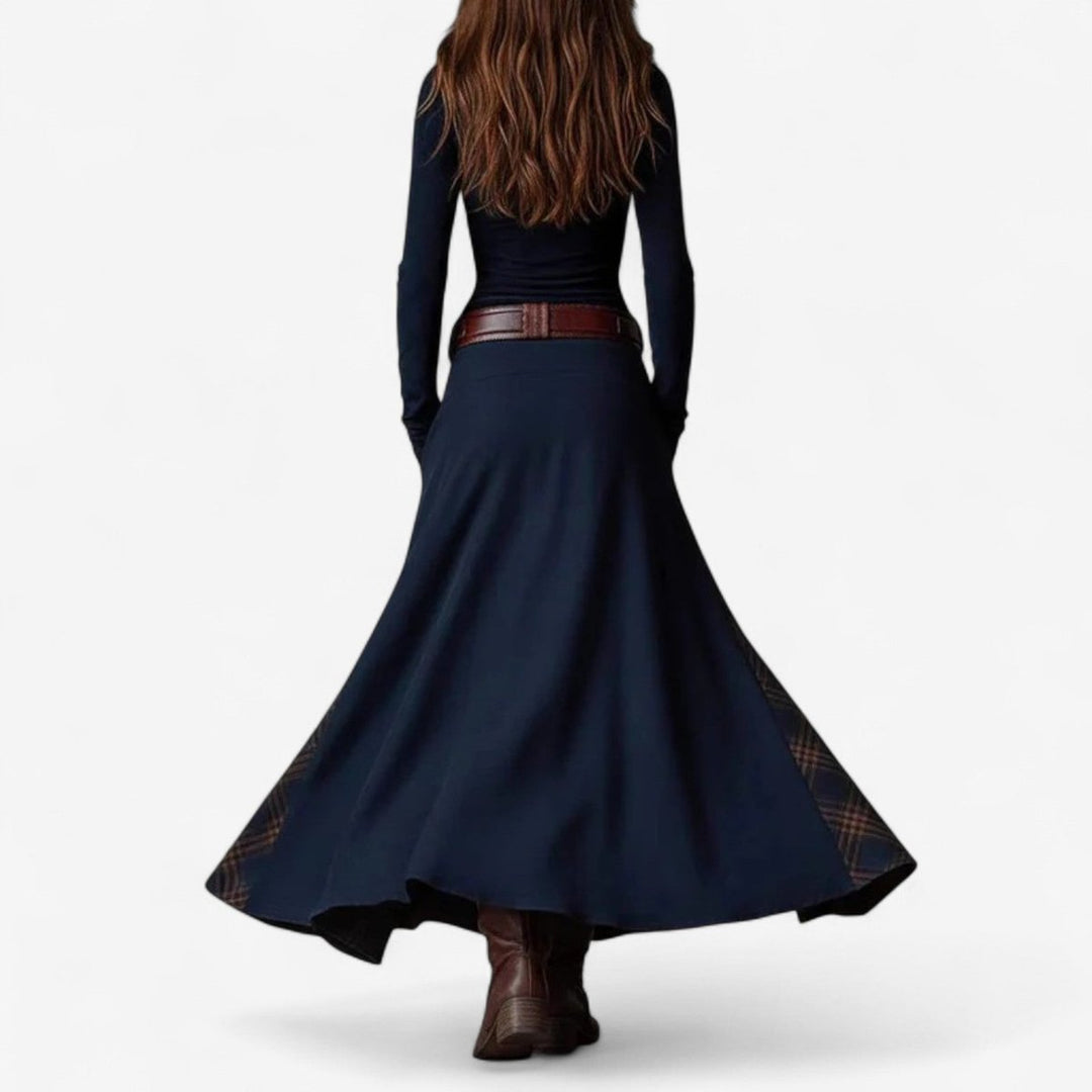 Women's Patchwork Plaid Button-up Long Sleeve Maxi Dress - photo 4