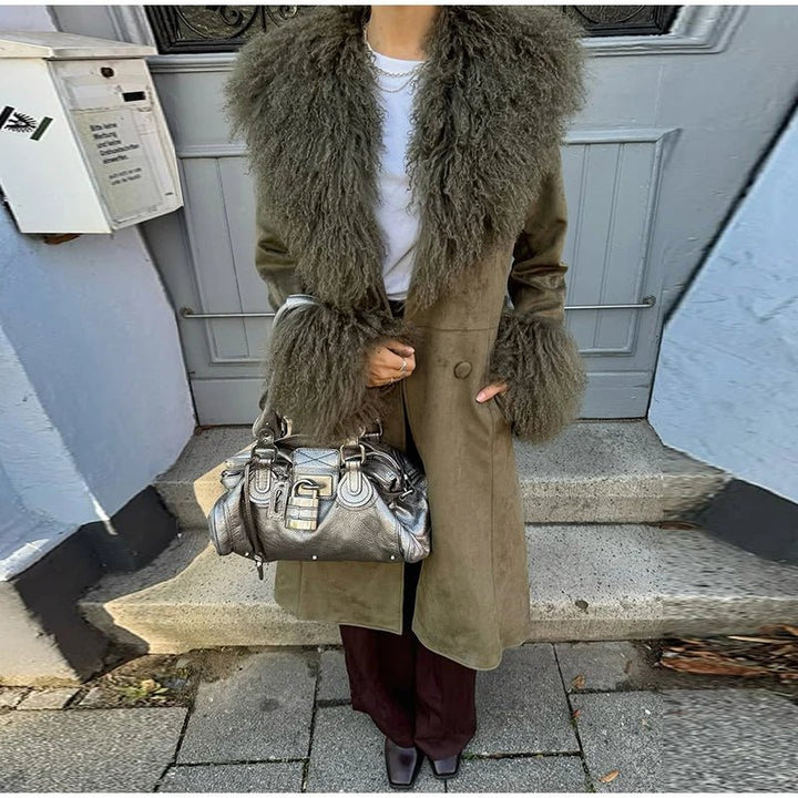 Women's Patchwork Print Collared Coat - photo 4