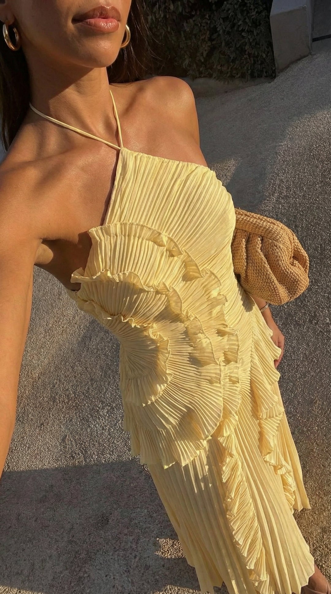 Women's Pleated Ruffled Maxi Dress with Halter Neck - photo 10