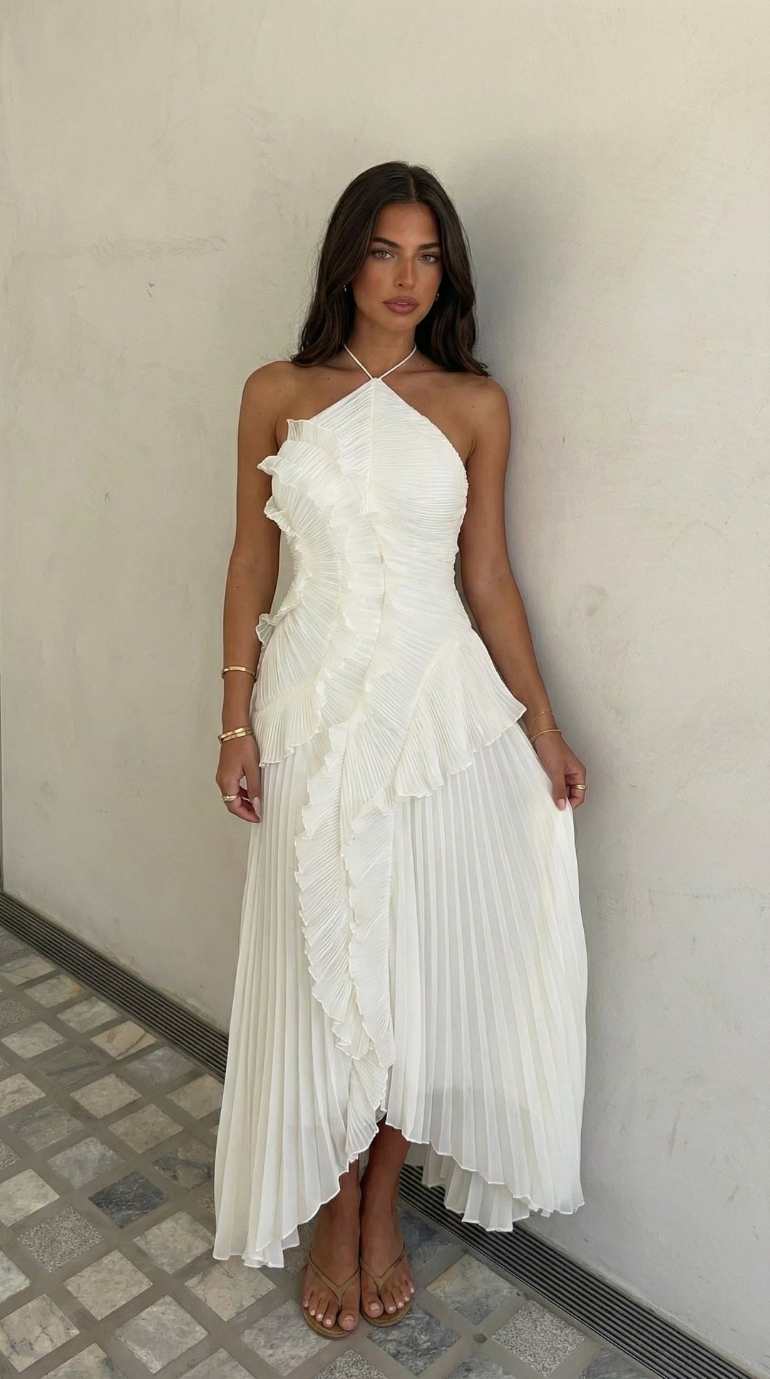 Women's Pleated Ruffled Maxi Dress with Halter Neck - photo 15