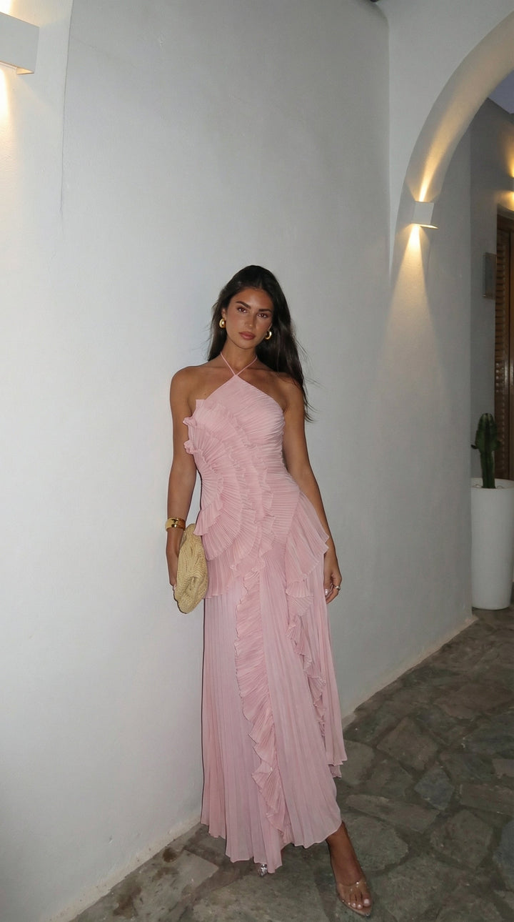 Women's Pleated Ruffled Maxi Dress with Halter Neck - photo 16