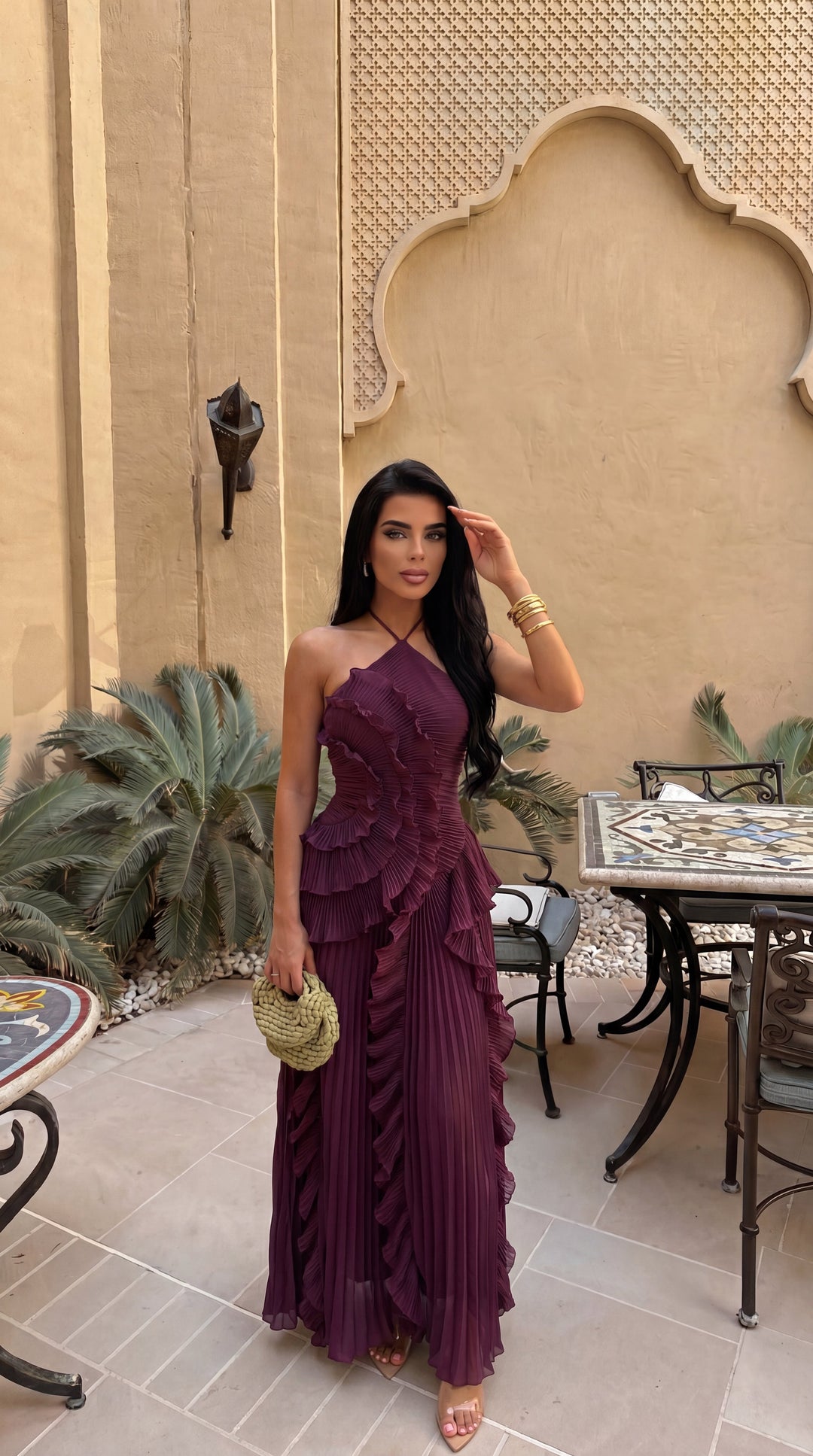 Women's Pleated Ruffled Maxi Dress with Halter Neck - photo 17