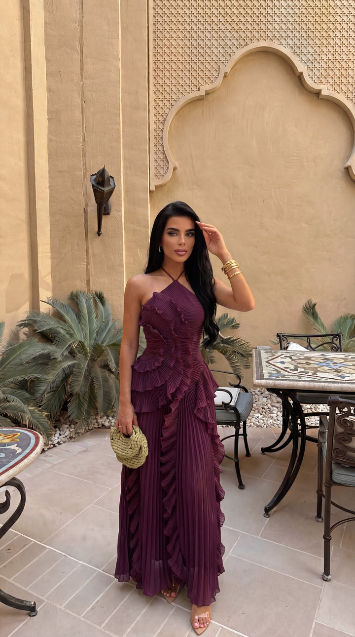 Women's Pleated Ruffled Maxi Dress with Halter Neck - photo 5