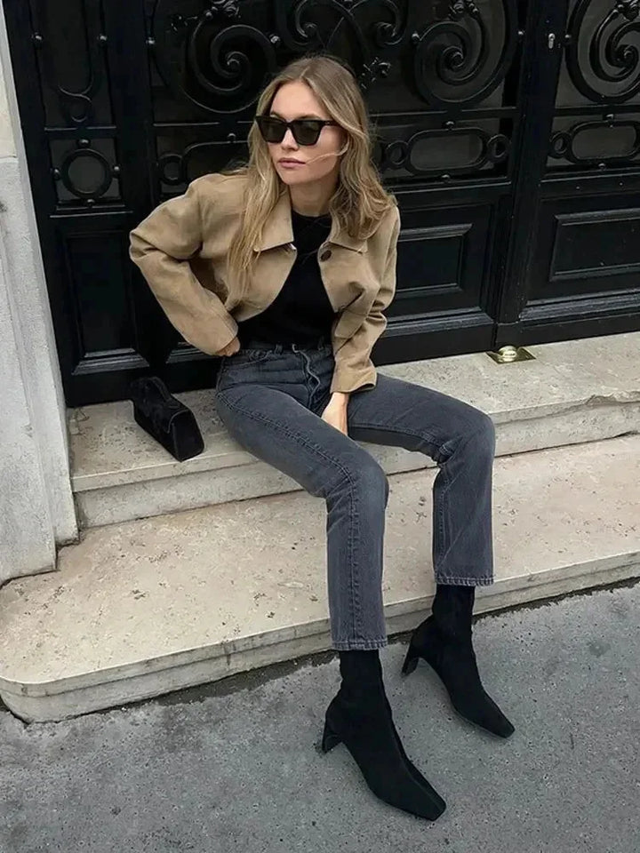 Women's Cropped Blazer with Flap Pockets - photo 4