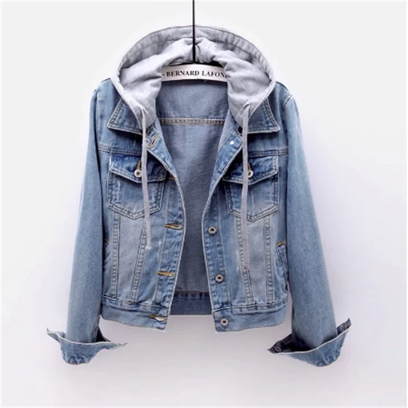 Women's Pocket Hooded Denim Jacket - photo 1