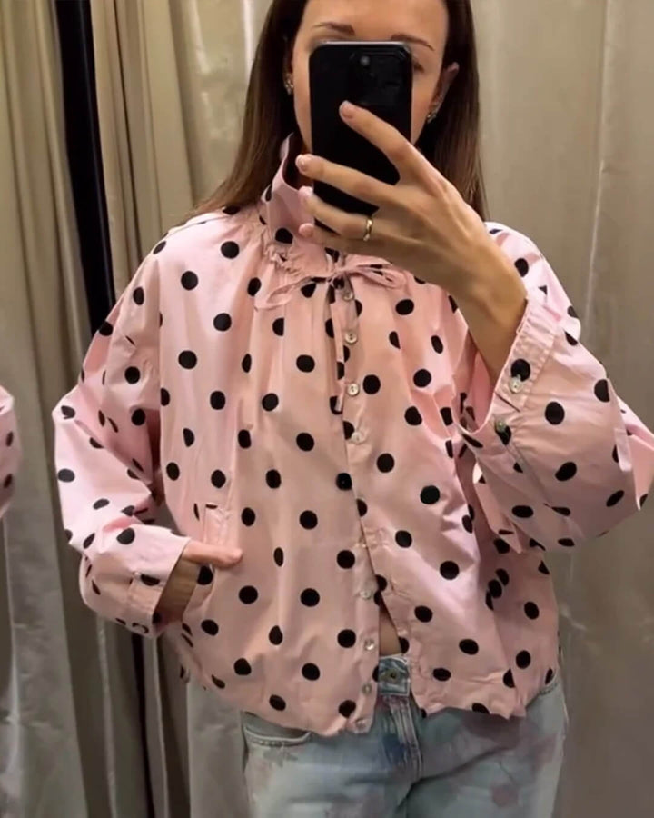Women's Polka Dot Collared Jacket - photo 7