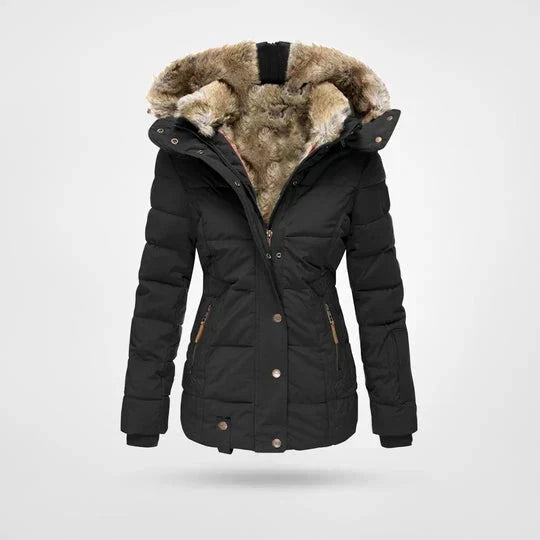 Women's Hooded Puffer Jacket with Faux Fur Trim - photo 1