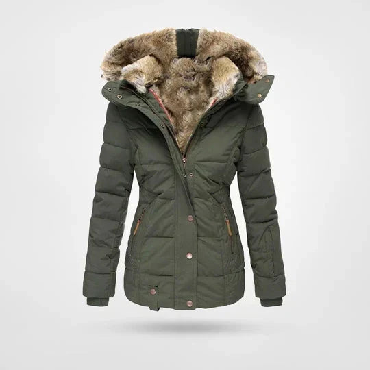 Women's Hooded Puffer Jacket with Faux Fur Trim - photo 4