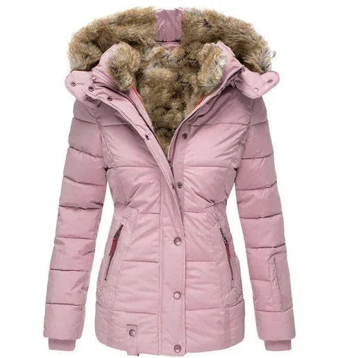 Women's Hooded Puffer Jacket with Faux Fur Trim - photo 6