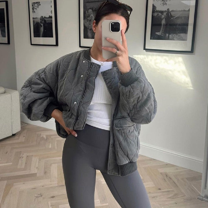 Women's Quilted Relaxed Bomber Jacket with Button Front - photo 3