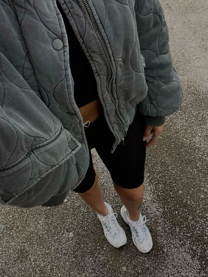Women's Quilted Relaxed Bomber Jacket with Button Front - photo 6