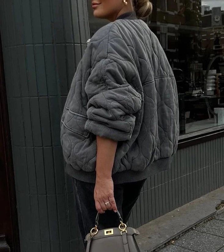 Women's Quilted Relaxed Bomber Jacket with Button Front - photo 9