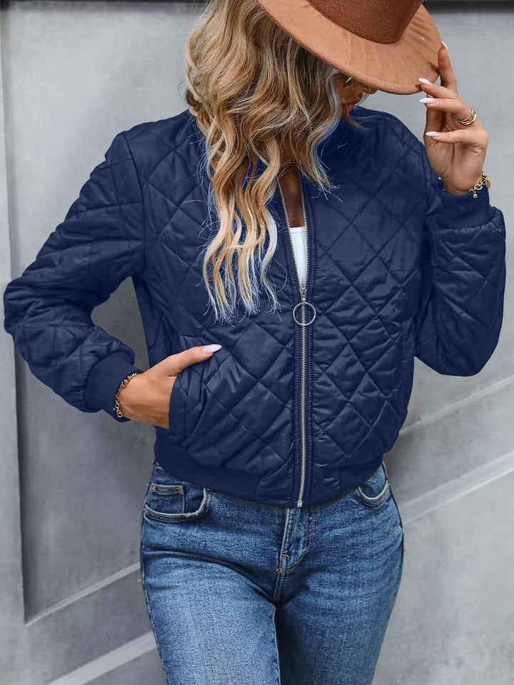 Navy quilted zip-front bomber jacket