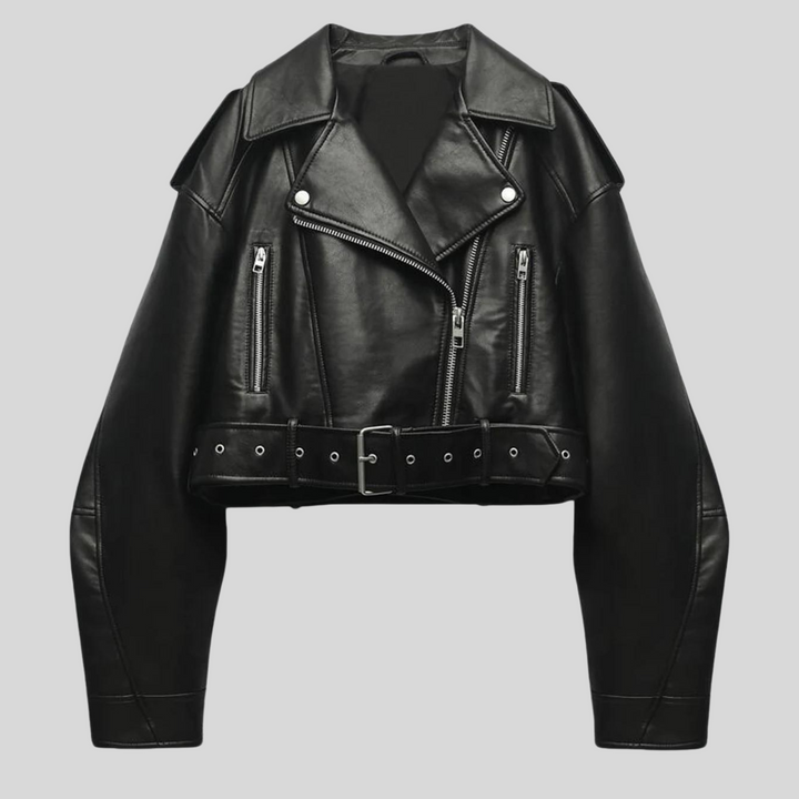 Women's Relaxed Asymmetric Biker Jacket with Zip Front - photo 1