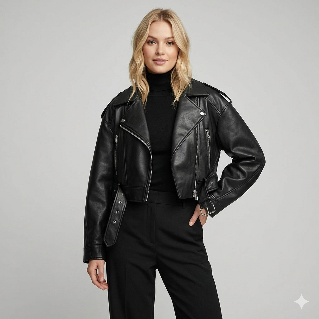 Women's Relaxed Asymmetric Biker Jacket with Zip Front - photo 2