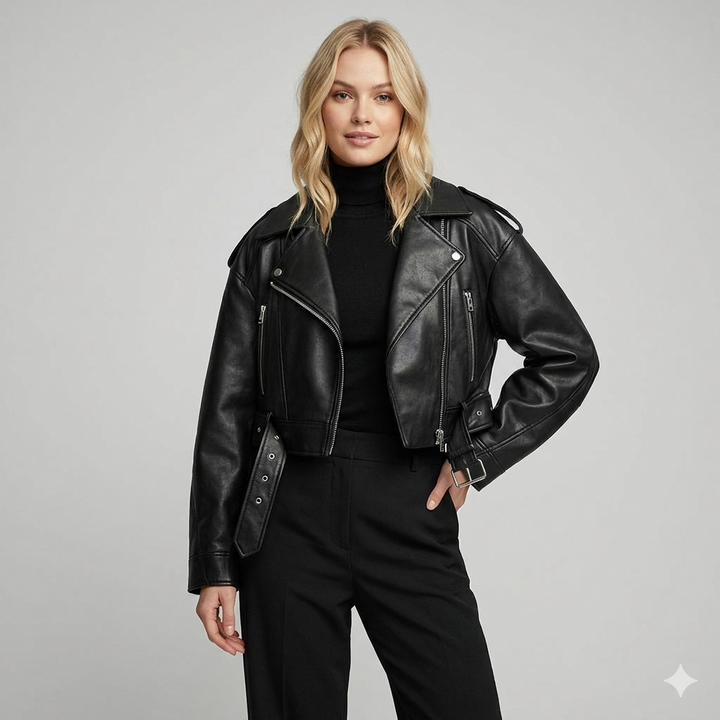 Women's Relaxed Asymmetric Biker Jacket with Zip Front - photo 2