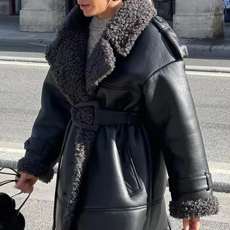 Women's Relaxed Belted Coat with Long Sleeves - photo 2