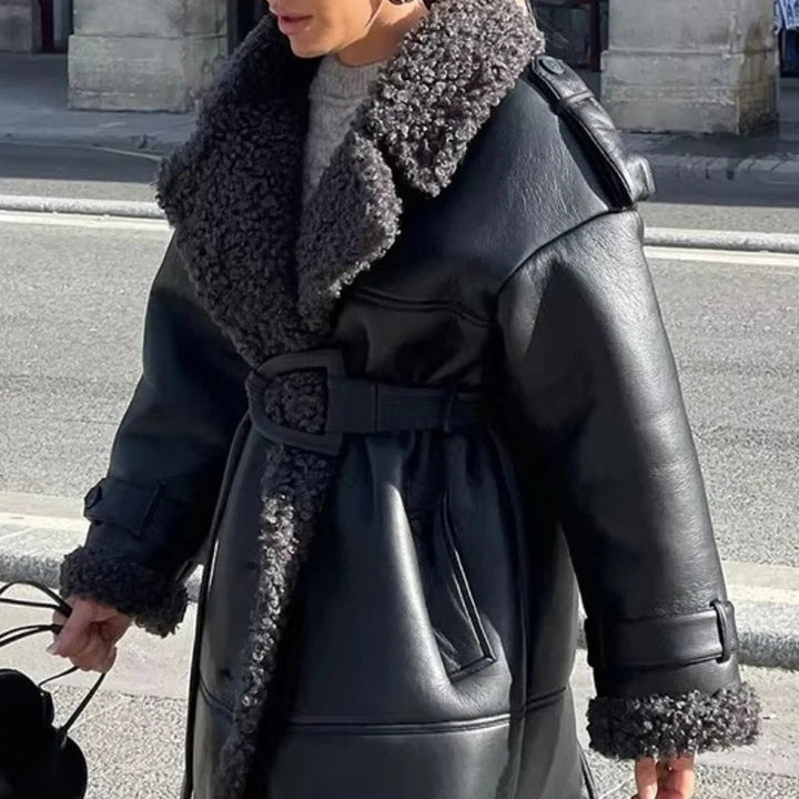 Women's Relaxed Belted Coat with Long Sleeves - photo 2