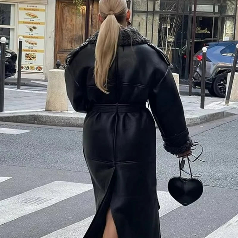 Women's Relaxed Belted Coat with Long Sleeves - photo 3