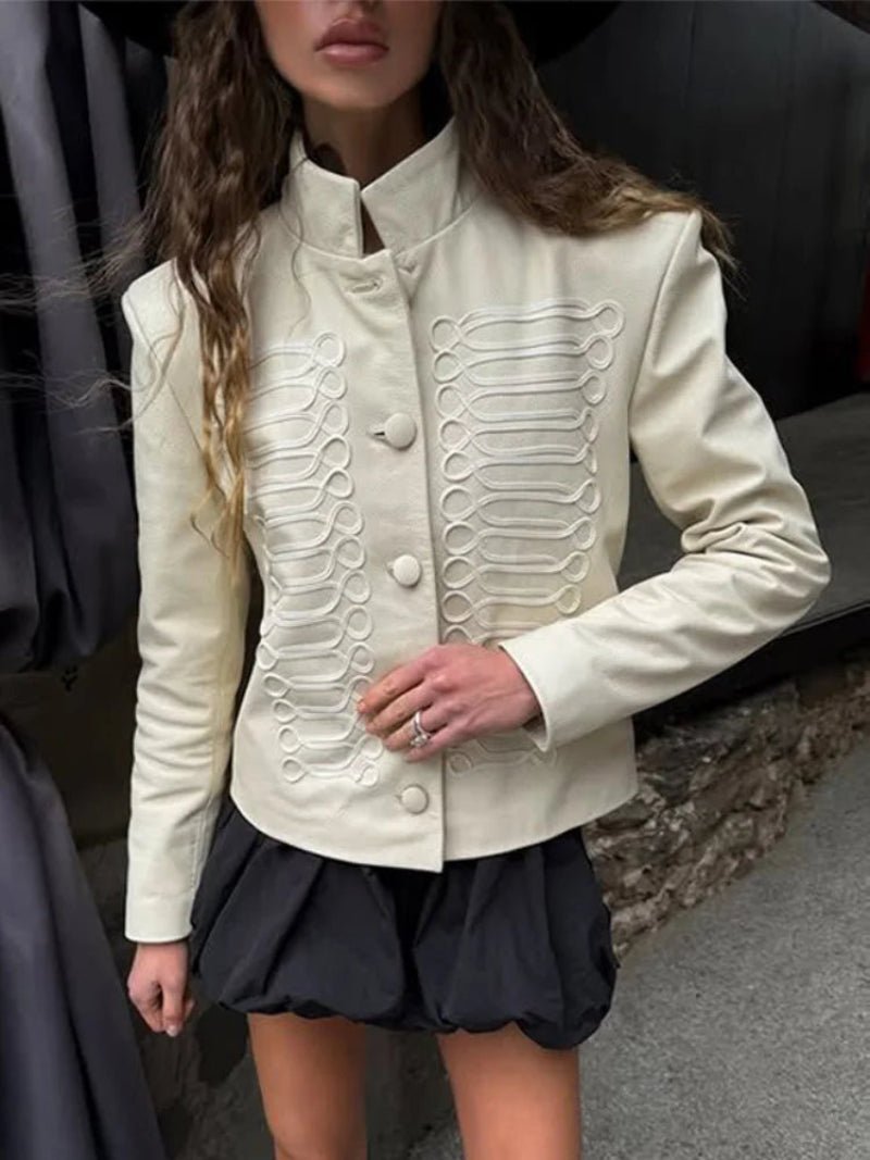 Women's Relaxed Button-Front Biker Jacket with Collar - photo 1
