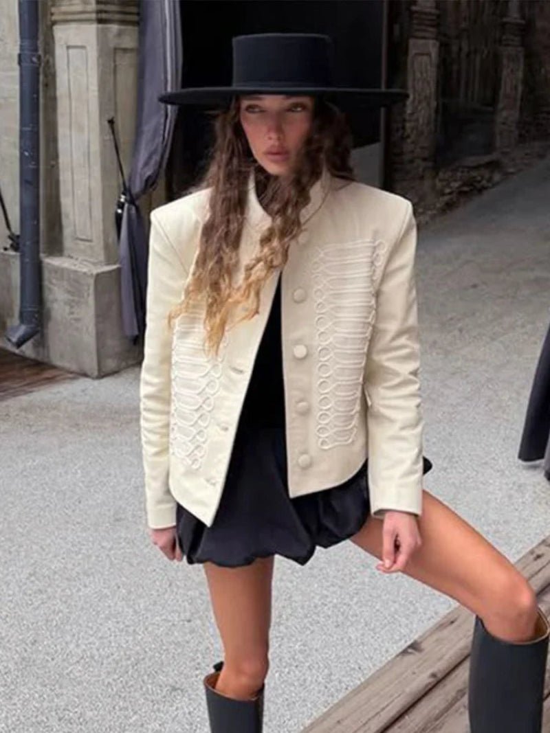 Women's Relaxed Button-Front Biker Jacket with Collar - photo 3