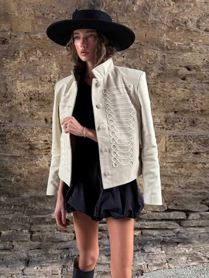Women's Relaxed Button-Front Biker Jacket with Collar - photo 4