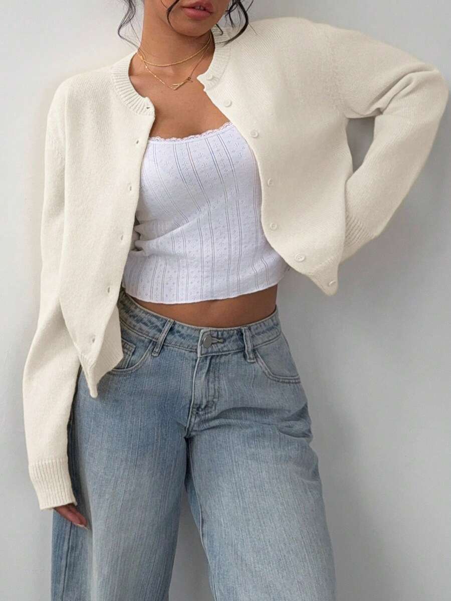 Women's Relaxed Button-Front Cardigan with Collar - photo 8