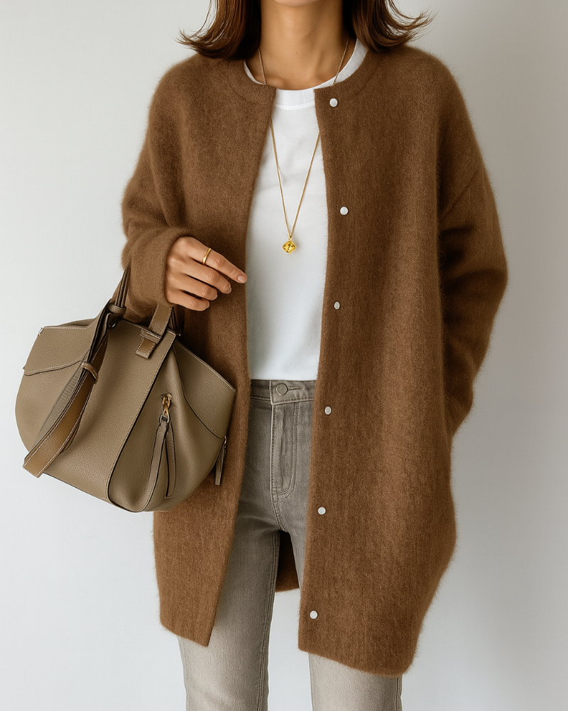 Women's Relaxed Button-Front Cardigan with Side Pockets - photo 4