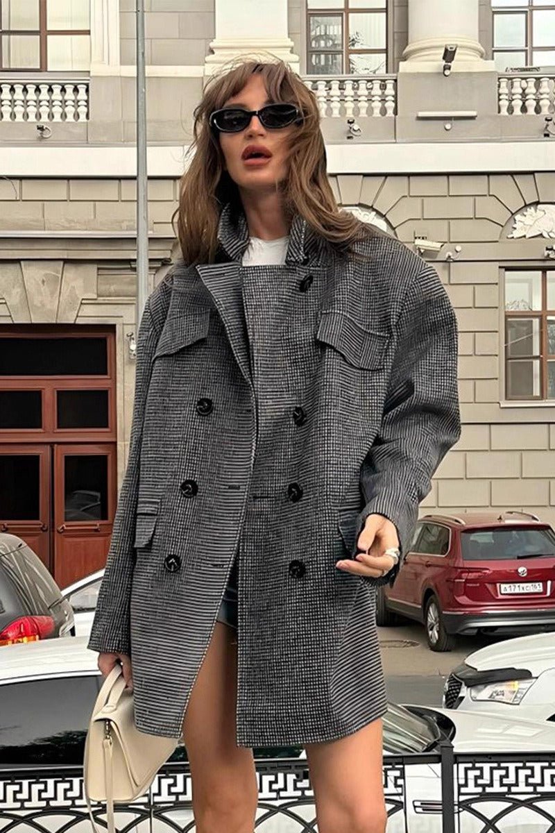 Women's Relaxed Button-Front Coat with Collar and Long Sleeves - photo 1