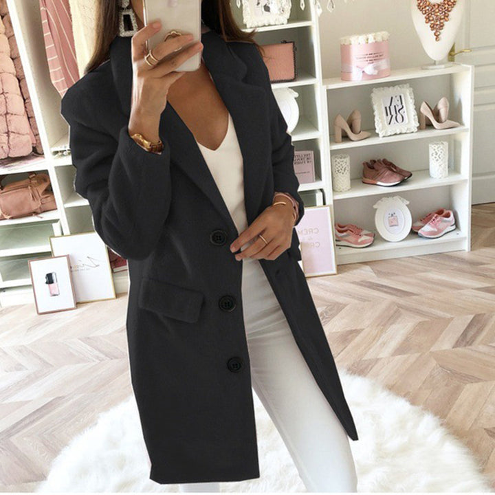 Women's Longline Coat with Notch Lapel and Side Pockets - photo 1