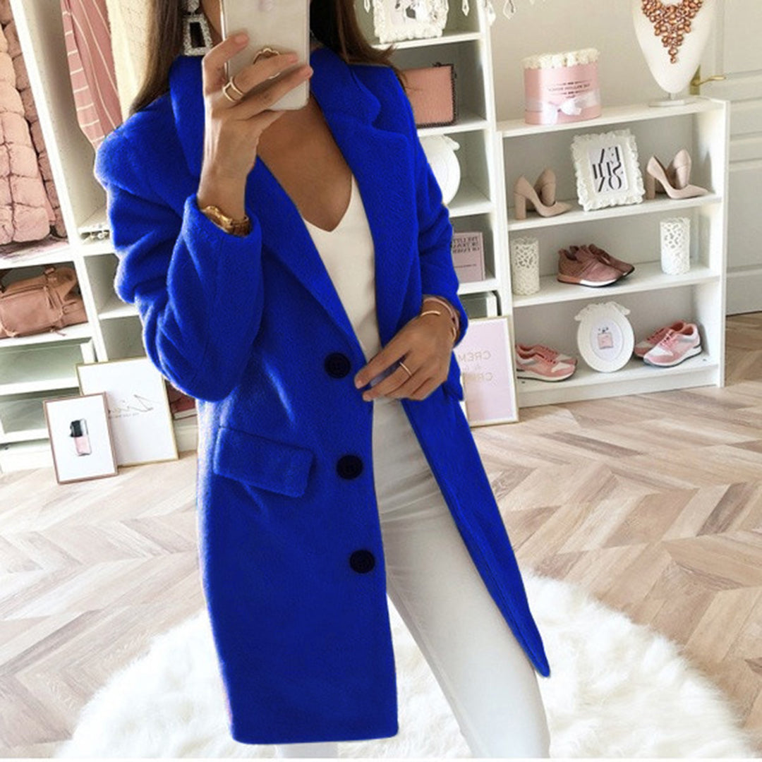 Women's Longline Coat with Notch Lapel and Side Pockets - photo 2