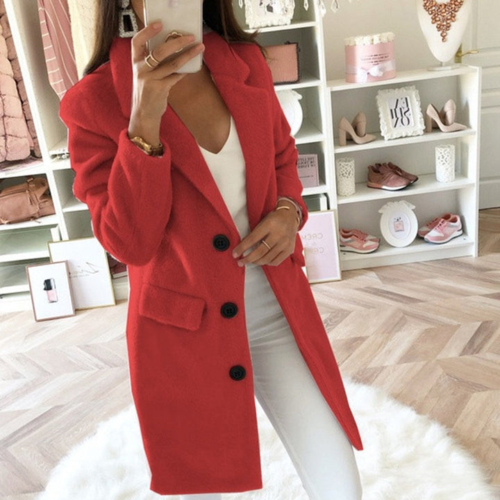 Women's Longline Coat with Notch Lapel and Side Pockets - photo 5