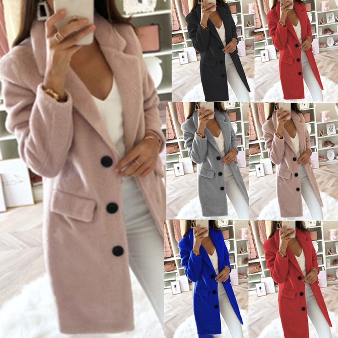 Women's Longline Coat with Notch Lapel and Side Pockets - photo 6