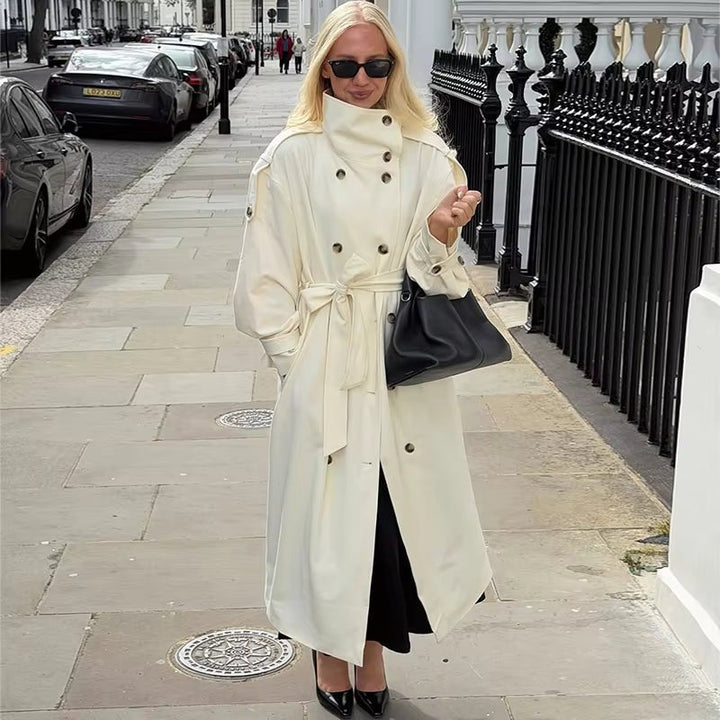 Women's Relaxed Button-Front Trench Coat with Tie Belt - photo 1