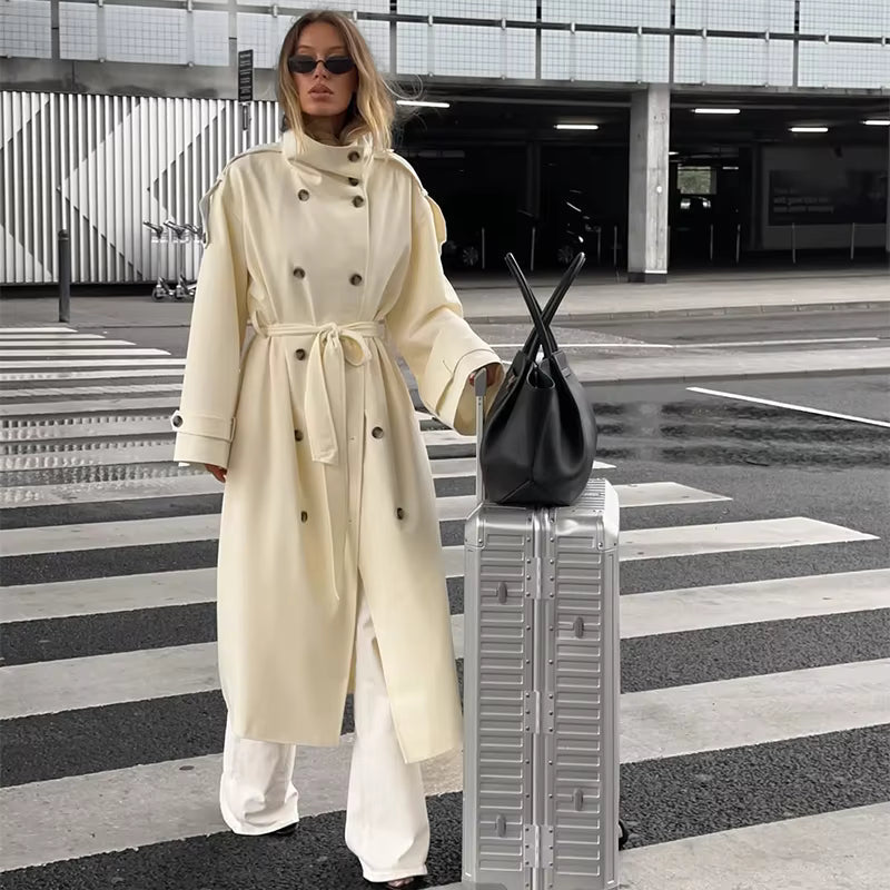 Women's Relaxed Button-Front Trench Coat with Tie Belt - photo 2