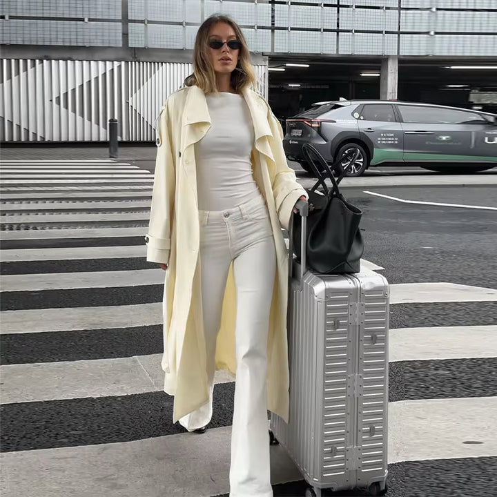Women's Relaxed Button-Front Trench Coat with Tie Belt - photo 4
