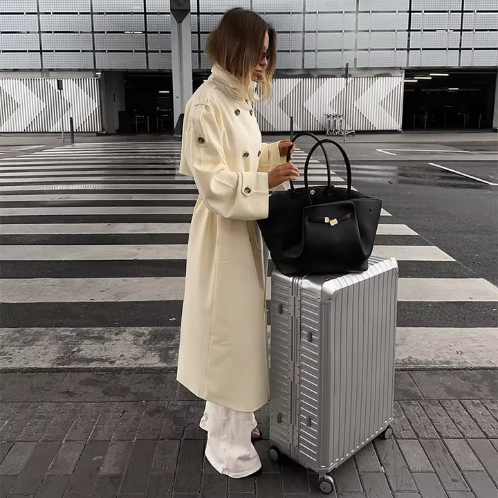 Women's Relaxed Button-Front Trench Coat with Tie Belt - photo 5