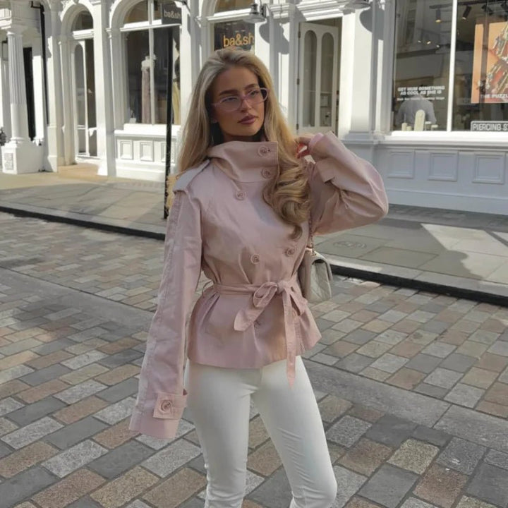 Women's Relaxed Button-Front Trench Coat with Tie Belt and Collar - photo 1