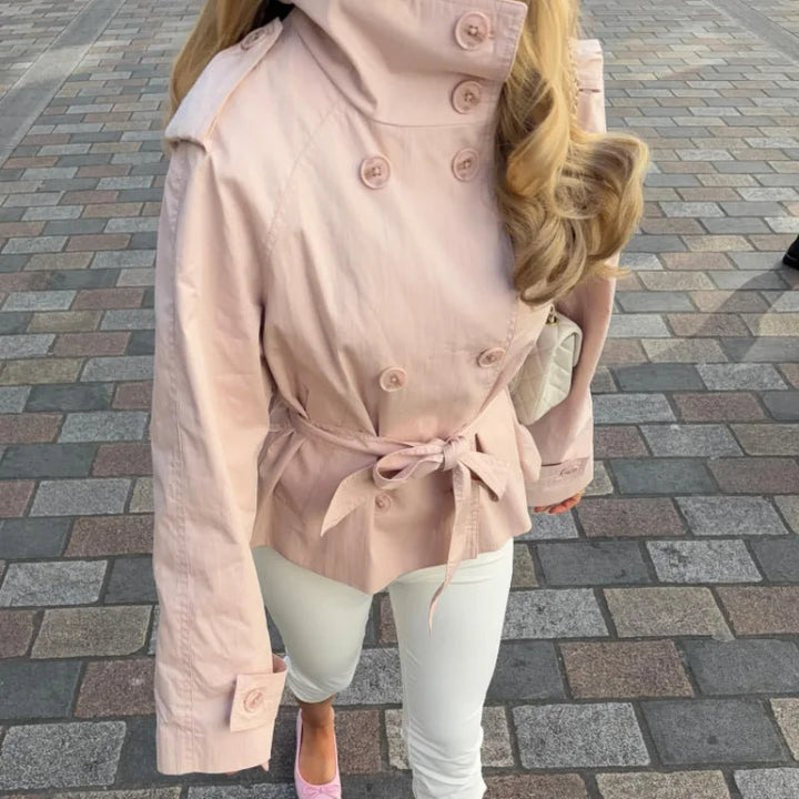 Women's Relaxed Button-Front Trench Coat with Tie Belt and Collar - photo 2