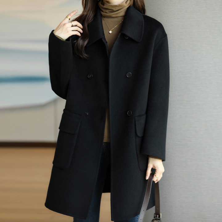 Women's Longline Overcoat with Notch Lapel and Pockets - photo 1