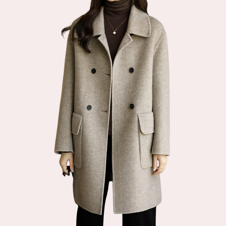 Women's Longline Overcoat with Notch Lapel and Pockets - photo 4