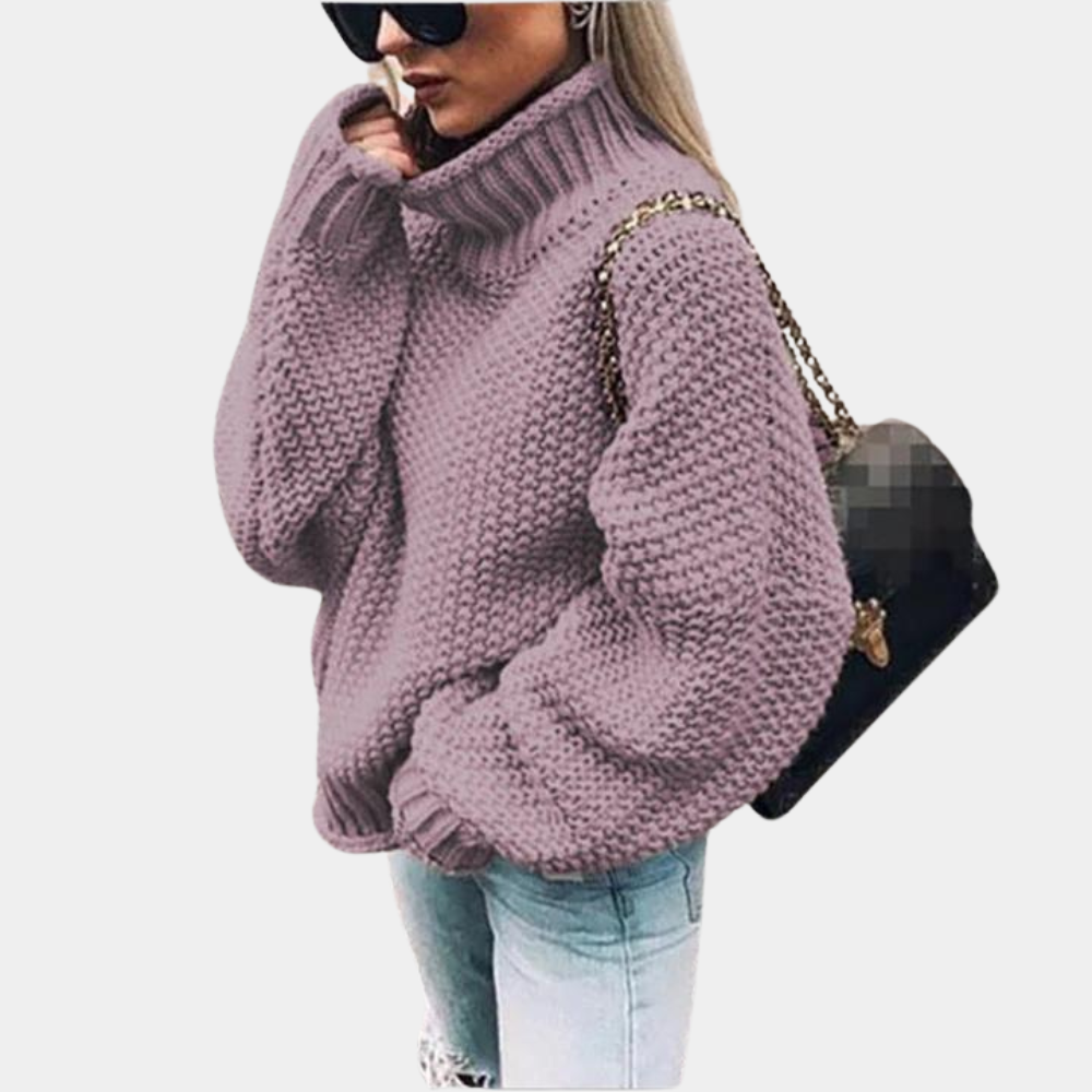 Women's Chunky Knit Roll Neck Jumper with Ribbed Cuffs - photo 4