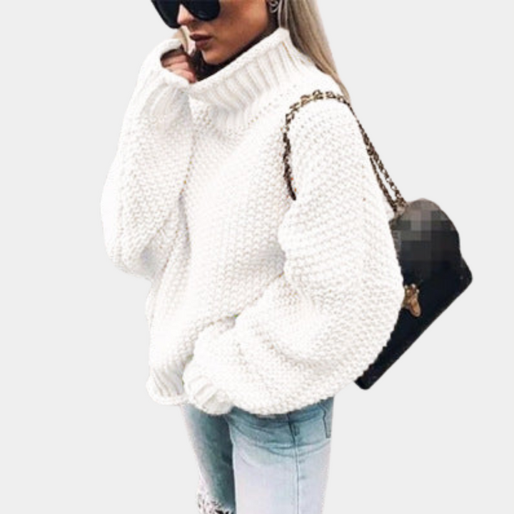 Women's Chunky Knit Roll Neck Jumper with Ribbed Cuffs - photo 5