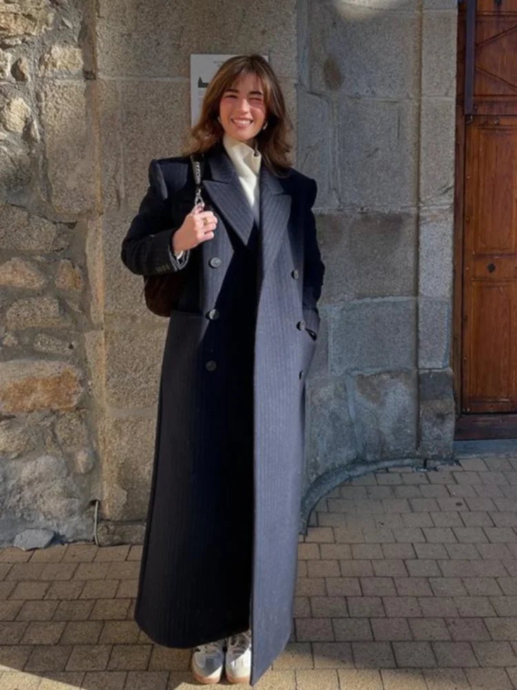 Women's Relaxed Double-Breasted Coat with Button Front - photo 5