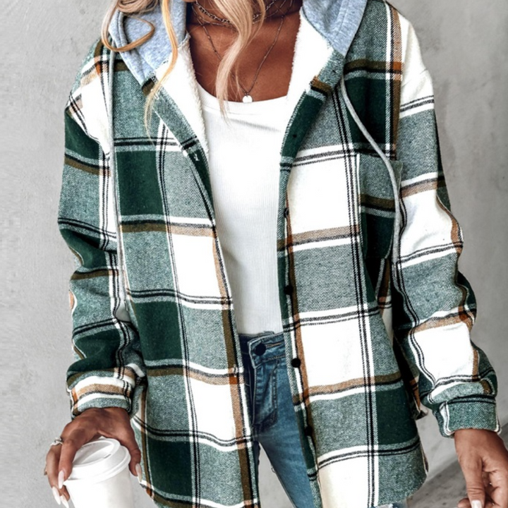 Women's Relaxed Hooded Checked Jacket - photo 1
